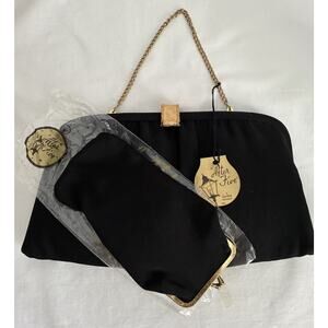 Vintage After 5 Black Satin Evening Bag Or Clutch 1950’s-1960’s NWT